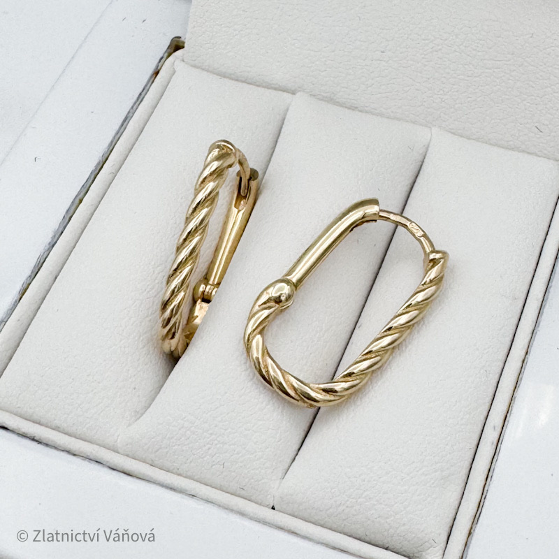 Žluté zlato náušnice točené obdélník